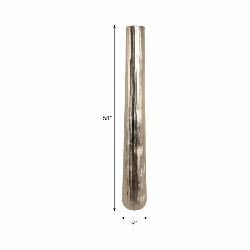 Sagebrook Home 58" Rounded Etched Metal Floor Vase, Silver, 58" H x 9" W x 9" D