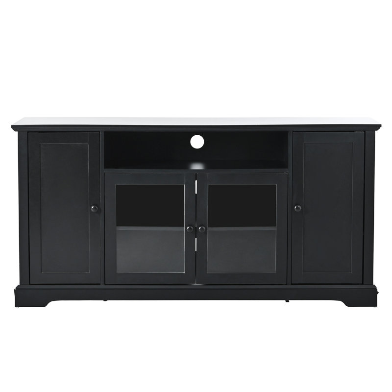 Meuble télé U-Can pour téléviseur de 65 po ou moins avec 2 portes en verre trempé, Noir