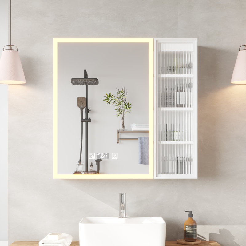 White Particleboard LED Mirror Cabinet With 2 USB