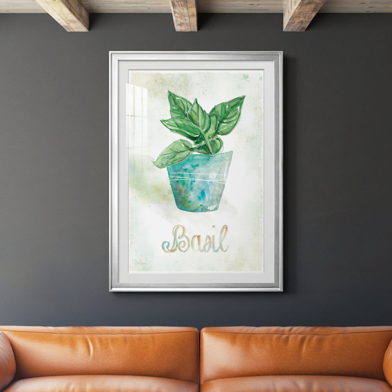 Basilic en pot - Peinture sur toile encadrée, H 30,5 po x l 42,5 po x P 1,5 po, Argent