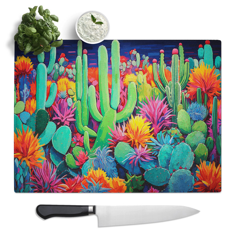 Cactus Pop Art  Glass Chopping Board