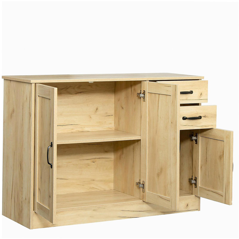 Modern Wooden Sideboard with 2 Doors 1 Storage Space and 2 Drawers - Entryway Service Storage Cabinet Door - Dining Room Desk Cabinet, 43.3 Inches, Oak