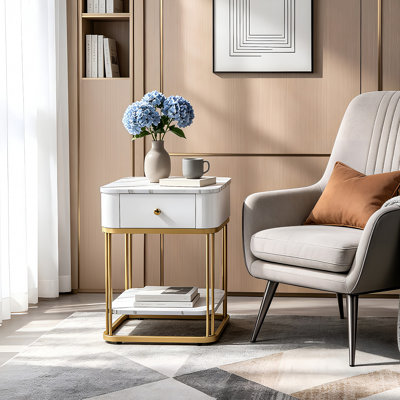 2-Tier Round End Table with Drawer