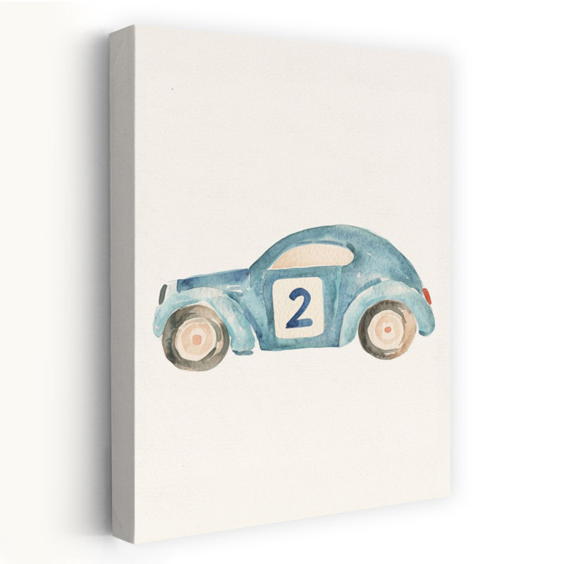 Cute Blue Race Car Contemporary Wall Art Print by Mathieu - Wrapped Canvas Print, 91.44cm H x 60.96cm W