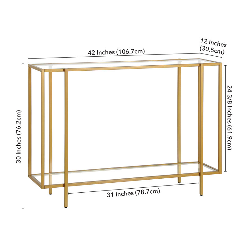 Vireo 42'' Glass Top Console Table, Brushed Brass