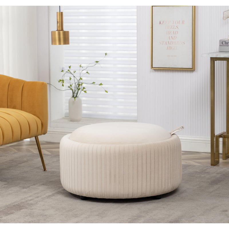 Repose-pieds rond avec rangement Savinien, Velours beige