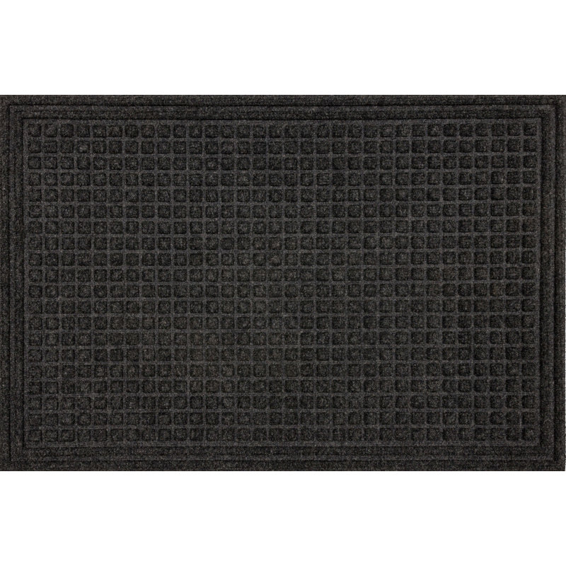 Caire Grid Impressions Recycled Rubber All Weather Outdoor Door Mat, 2' X 3', Black