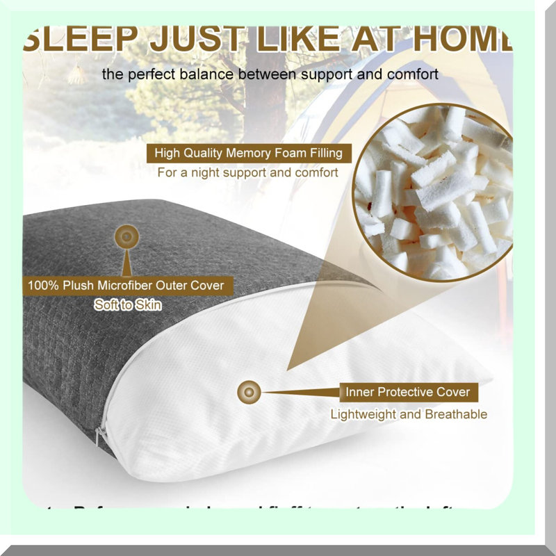 UltraFlex Memory Foam Travel Pillow - Compact Firm Support for Adults & Kids. Ideal for Sleeping, Camping, Backpacking, Hiking. Essential Outdoor Gear.