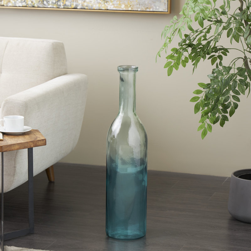Northridge Recycled Glass Handmade Tall Ombre Floor Decorative Vase, 29.2" H x 7.1" W x 7.15" D, Clear/Teal