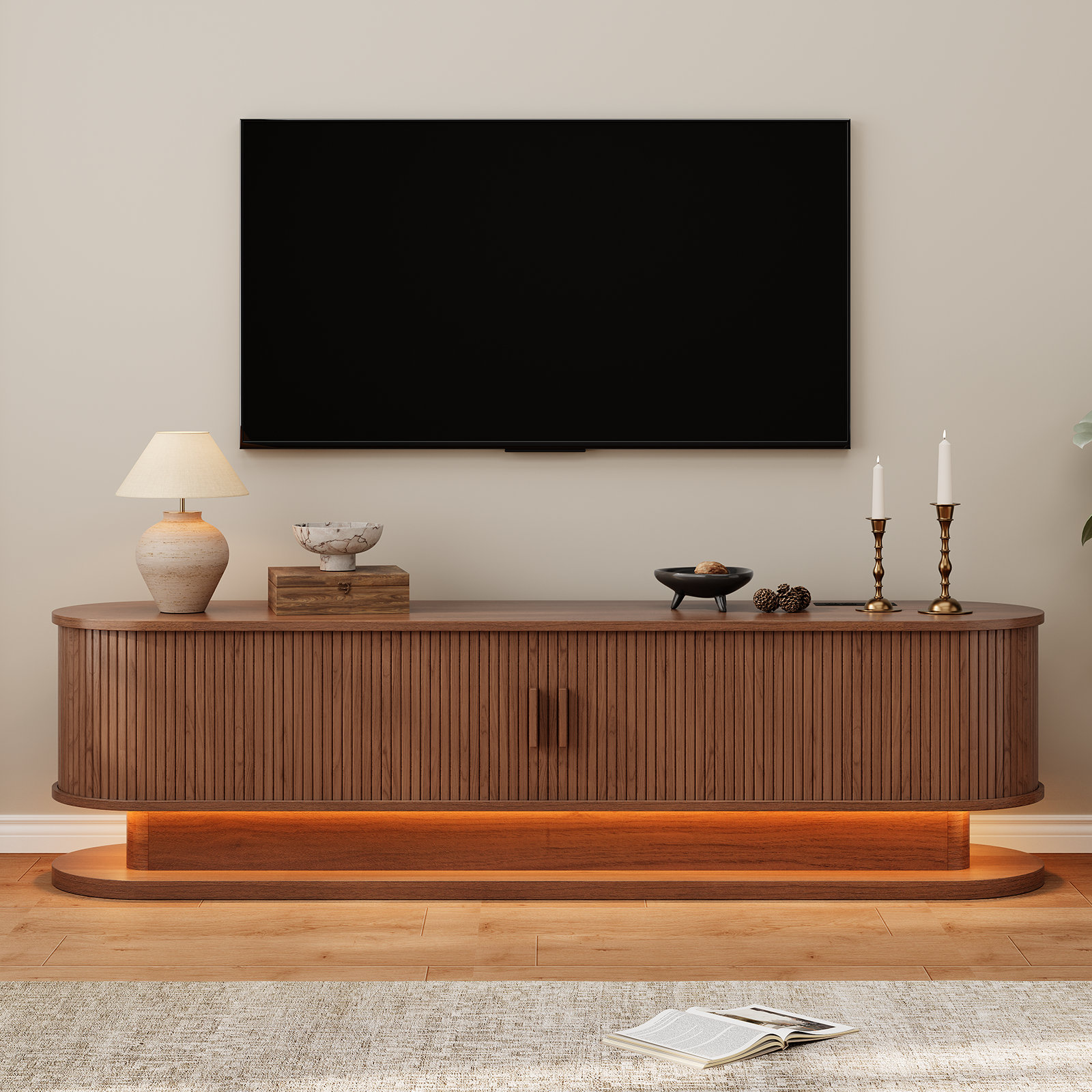70 "TV Stand With LED Lights & Hidden Power Strip
