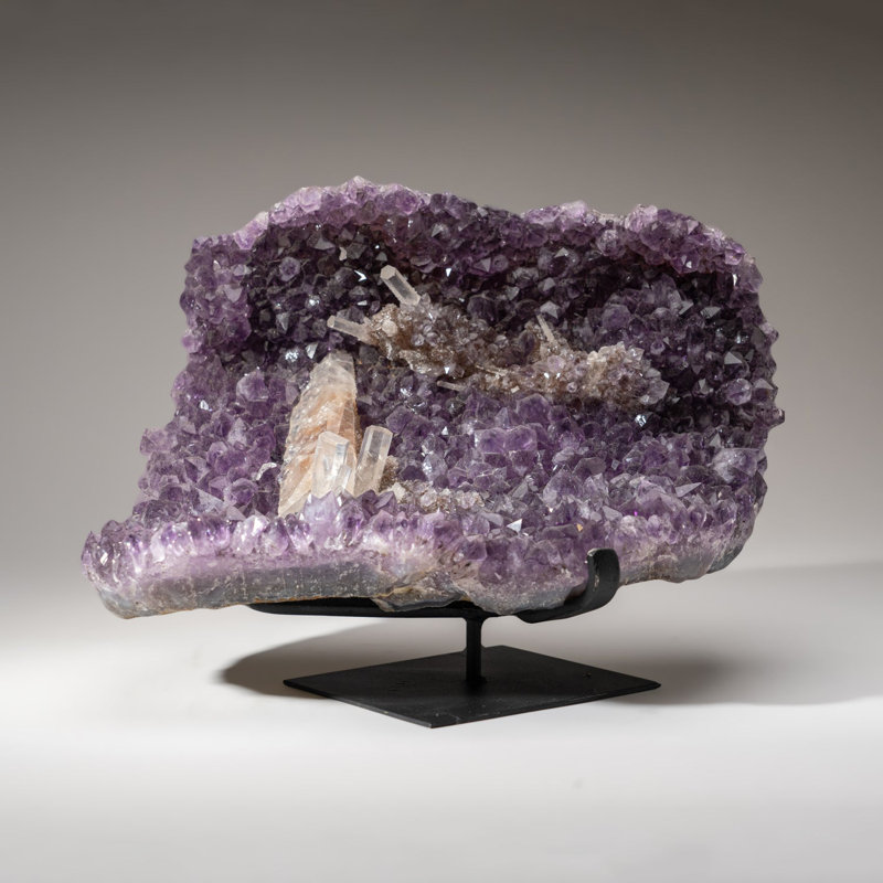 Genuine Amethyst Crystal Cluster with Calcite on Stand from Uruguay (16 Lbs)