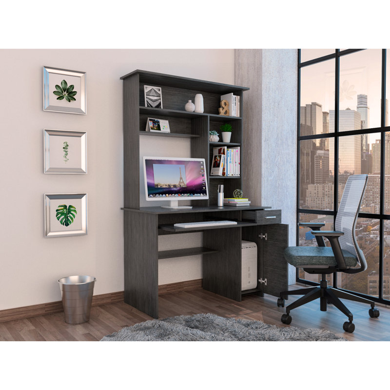 Bureau bahut Compu 180, tablettes multiples, plateau à clavier rétractable, panneau de porte pour unité centrale, tiroir