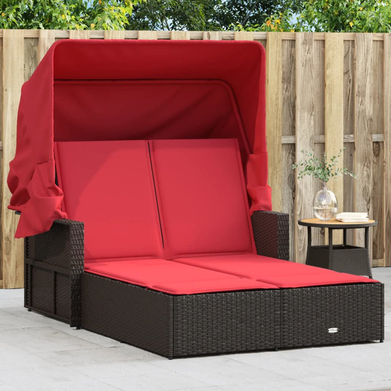 Double méridienne vidaXL avec auvent et coussins, Rouge
