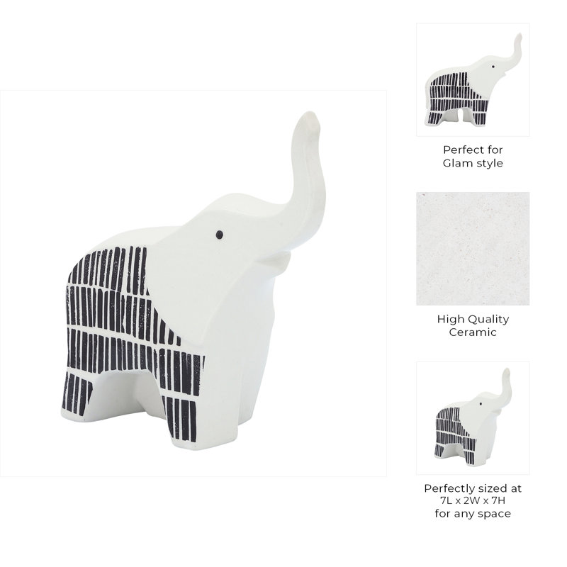 Sculpture d'éléphant en céramique 7 "- Statue d'éléphant contemporaine blanche et noire pour la maison ou le bureau - Idée de cadeau d'amant d'éléphant - Décoration décorative