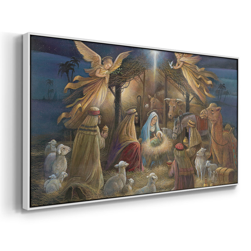 Nativité - Toile tendue avec châssis tendue, prête à être accrochée, H 17 po x l 33 po, Blanc