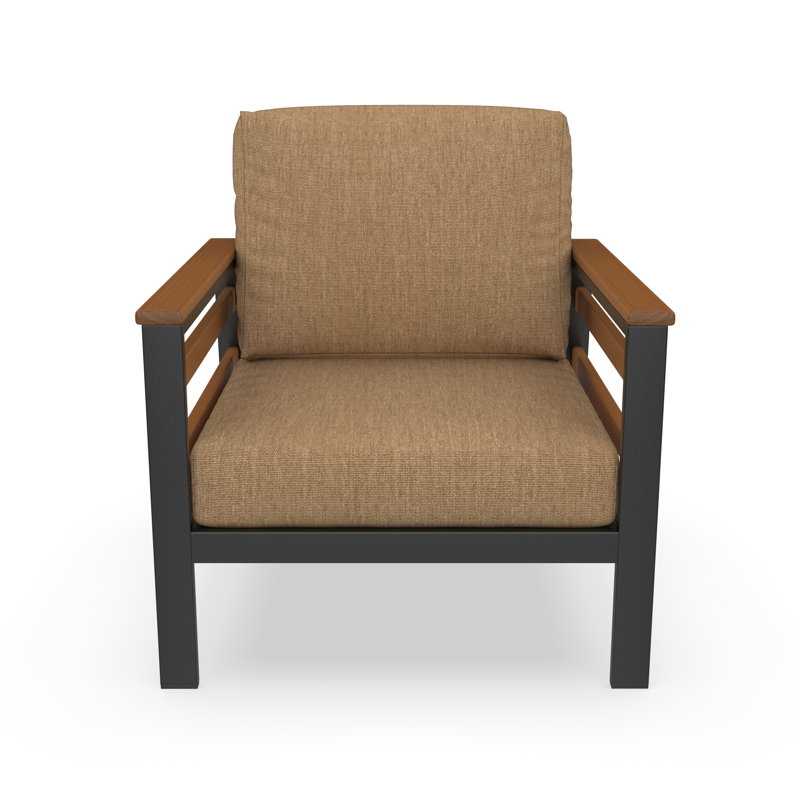 Chaise de patio avec coussins Sunbrella® Townsend, Sunbrella Cavnas beige chiné, Brun