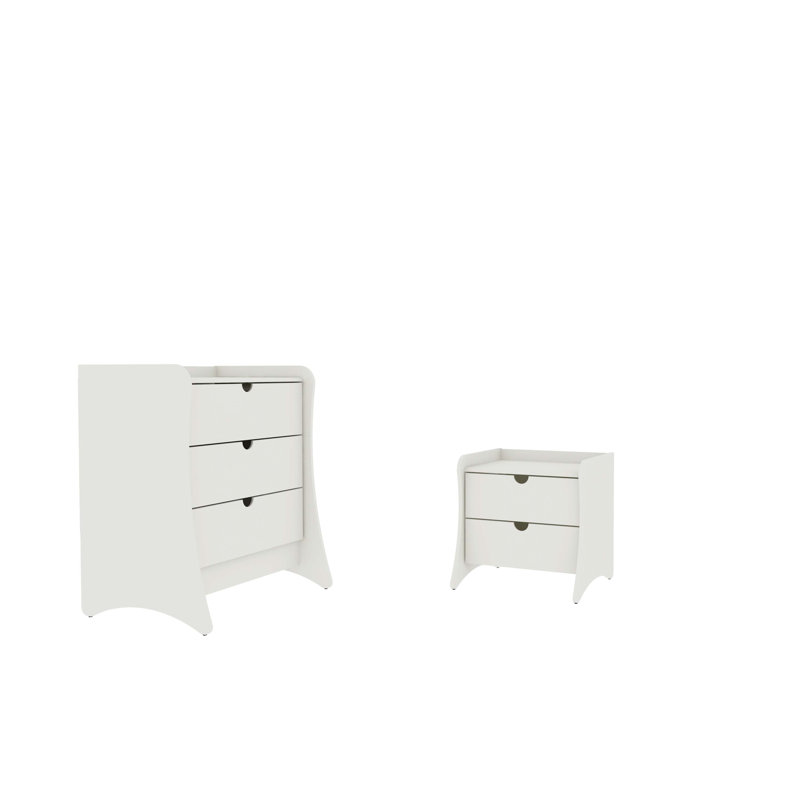 Ensemble de chambre à coucher 2 pièces avec commode et table de chevet Coney, Blanc