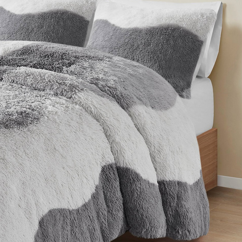 Édredon pour lit simple / simple TG Ombre - Revêtement en microfibre de fourrure synthétique et rembourrage inversé pour lit de ton gris doux