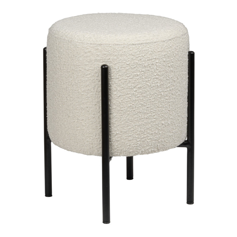 Collison 18.5" Modern Minimalist Round Backless Metal/Bouclé Cushioned Vanity Stool, White