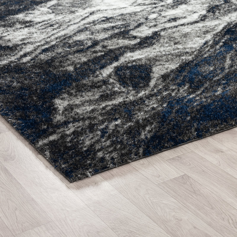 Abstract Shag Black/Grey Area Rug, Rectangle 2' x 3'