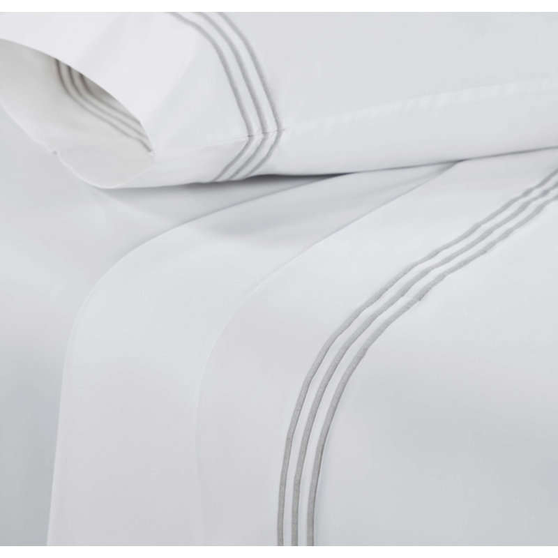 Queen White Cotton Embroidered Deep Pocket Bed Sheet Set
