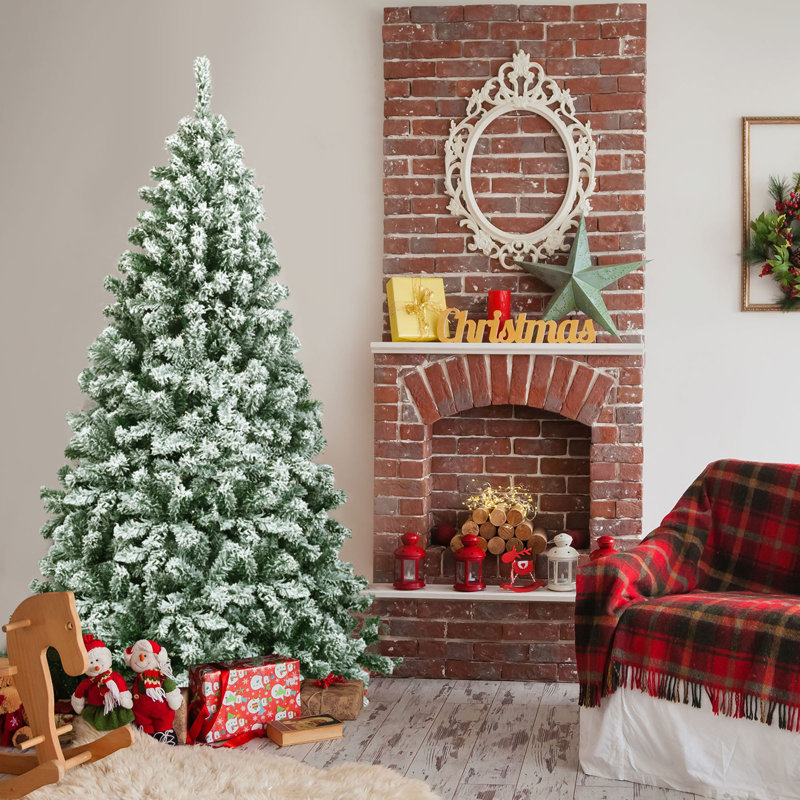 Arbre de Noël artificiel pin floqué, H 6 pi