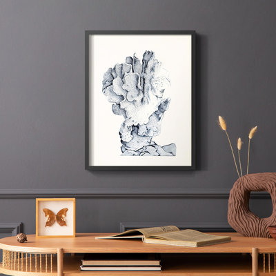 Bleu antique Coral IV, reproduction encadrée - bois massif
