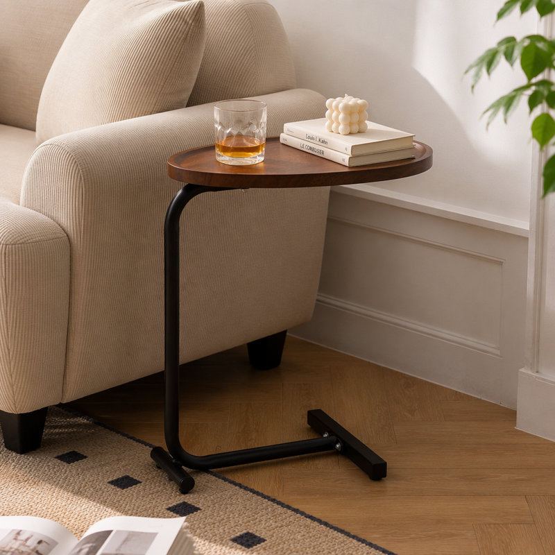 C-Shaped Side Table Small Sofa Table Side Table Tray Table Bed With Desk Tv Tray Table, Brown, Brown