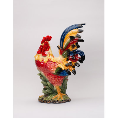 Figurine coq fine en céramique rouge - H 15 po