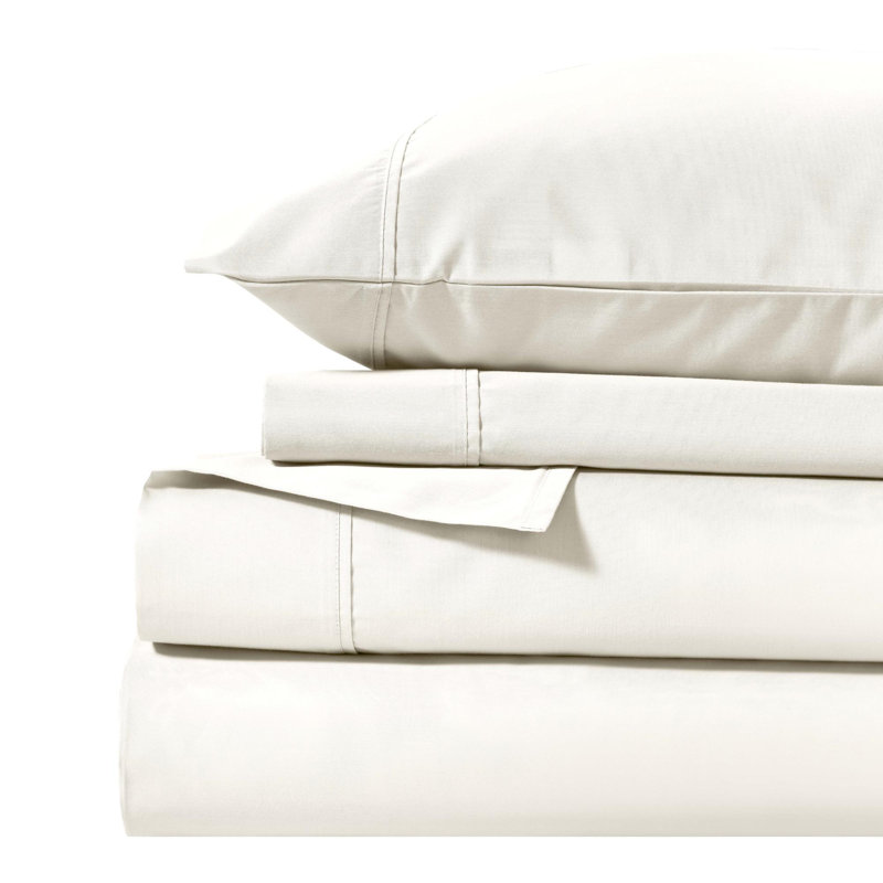 Superior 1000 Thread Count Solid Deep Pocket Cotton Blend Bed Sheet Set, King Sheet 4Pc Set, Ivory