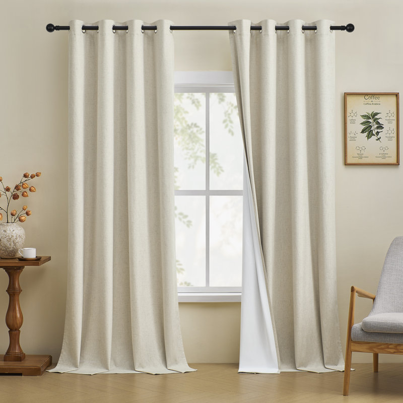 Leming 100% Waterproof and Blackout Solid Color Polyester Linen Textured Grommets Curtains Panel, 52" W x 108" L, Beige