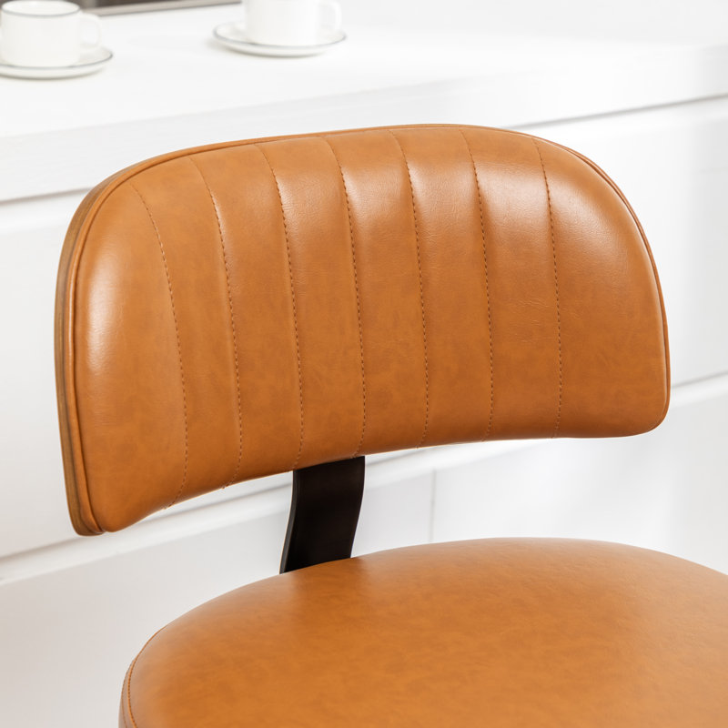 Tabouret de bar rembourré Oundle de style moderne du milieu du siècle avec dossier en bois incurvé et repose-pieds en métal (ensemble de 4)