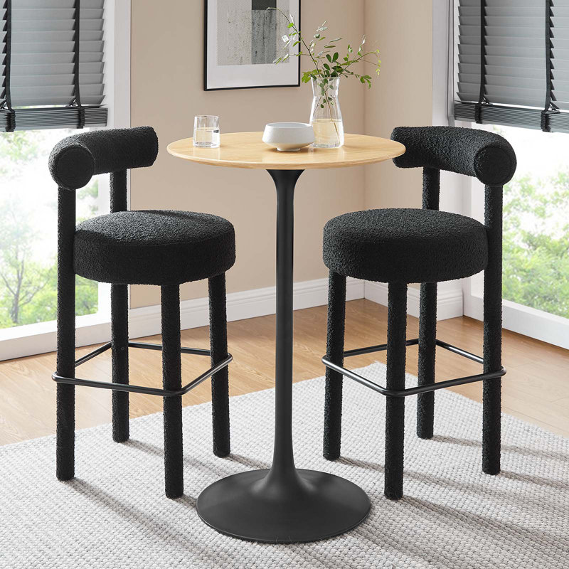 Round Black and Natural Wood Bar Height Table