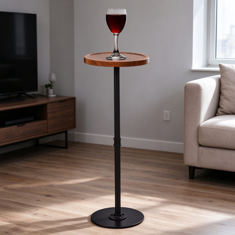 Round Brown Tall Small Side Table