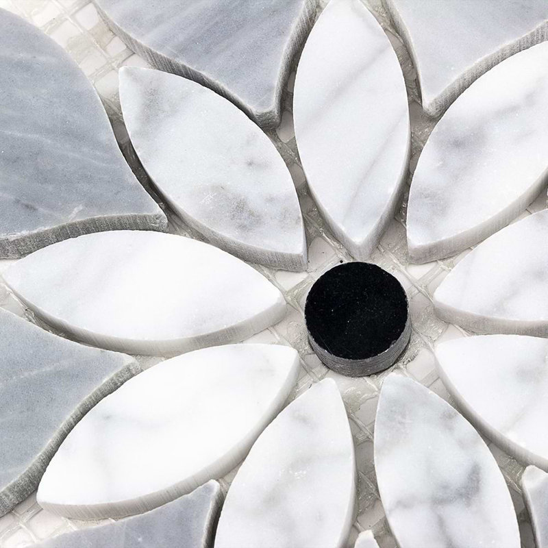 Thistle 12.4" X 14.13" Marble Waterjet Mosaic Tile (1.21 Sq. Ft. / Sheet), Gray Note