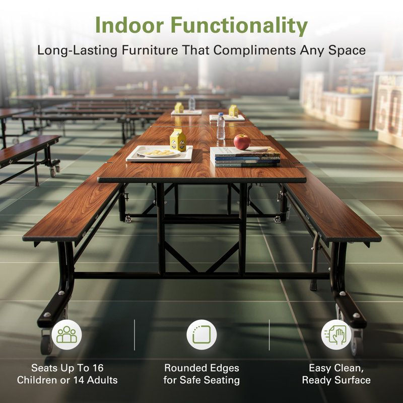 Palmer Hamilton 145'' Rectangle Bench Cafeteria Table with Metal Frame, Montana Walnut