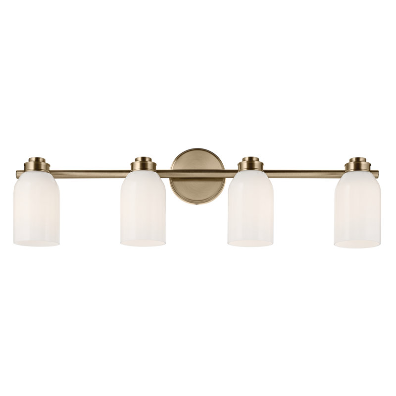Éclairage pour salle de bain 4 lumières 31 po avec verre opale blanc 31 po, Bronze