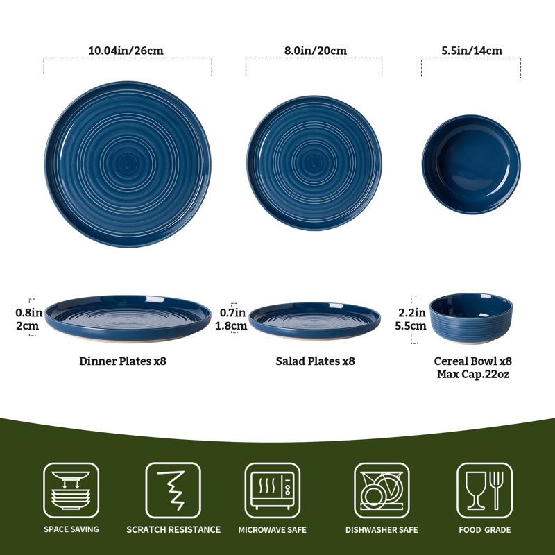 Constellation Plates And Bowls Sets, 24 Piece Dinnerware Sets, Abysses Blue