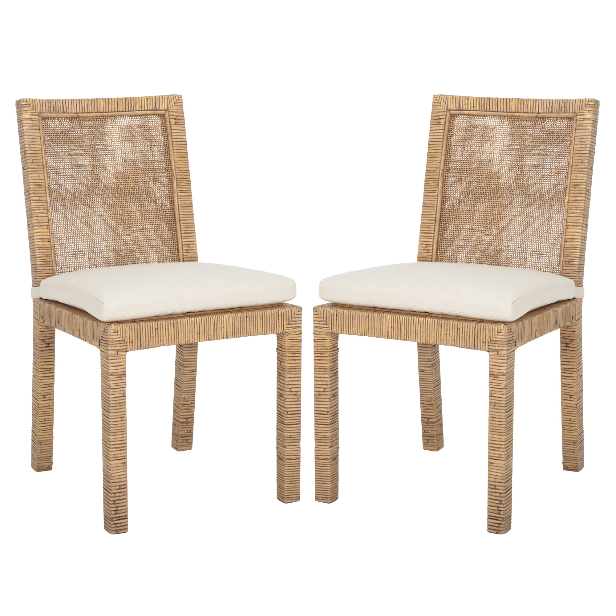Elaina Woven Side Chair, Honey Brown Wash, White