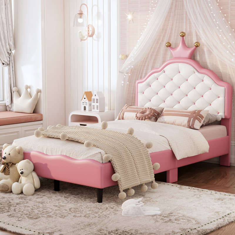 Crown PU Leather Princess Bed, Twin