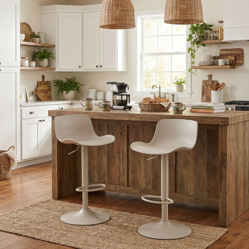 Meli Swivel Bar Stools With Back Modern Height Adjustable & Easy-Clean PP Plastic Barstools for Kitchen Island Bar, Cream