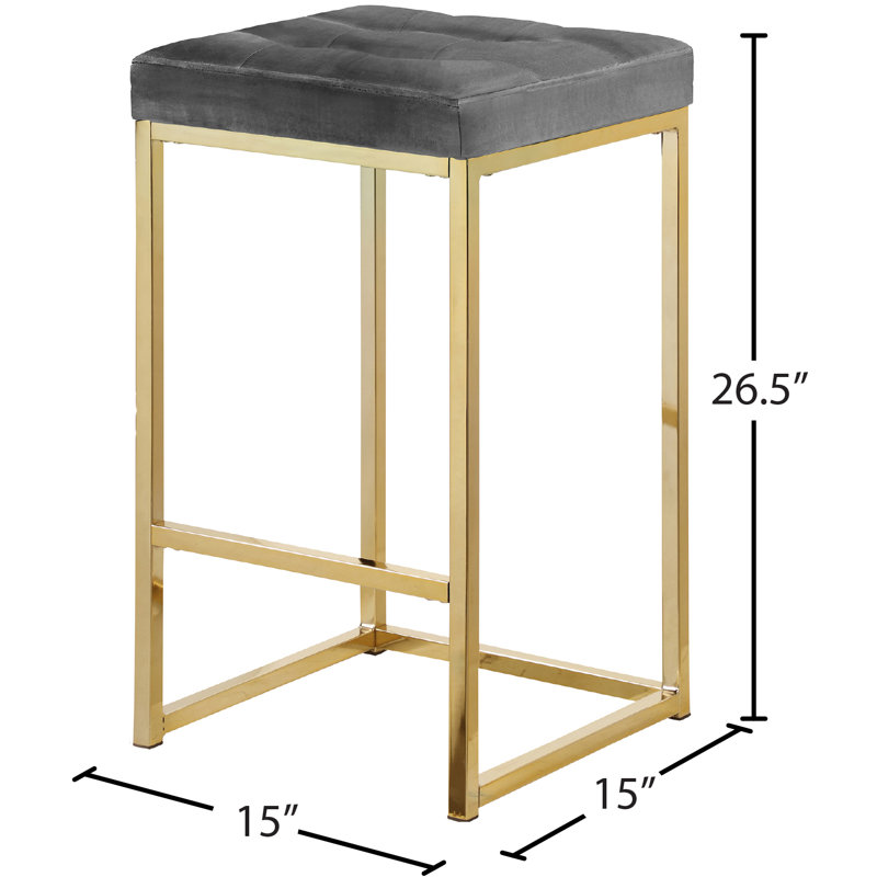 Nicola 26.5" Counter Stool, Gray Velvet, Gold