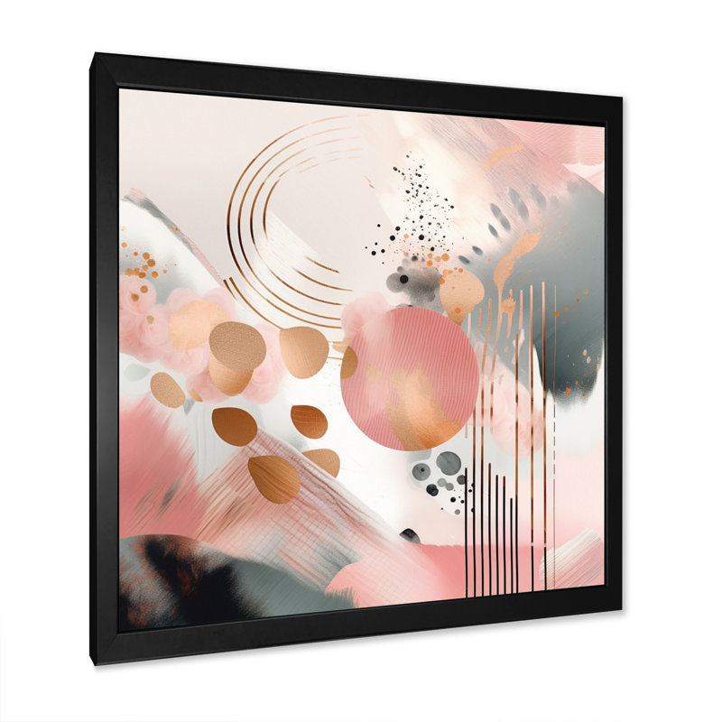 «Pink Rosegold Stripes Complexity I - Modern Shapes», impressions sur toile transitionnelles, L 16 po x H 16 po
