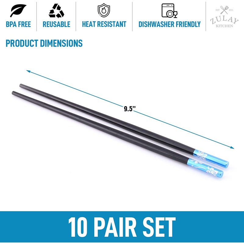 Zulay Kitchen 10 Pairs Fiberglass Chopsticks Japanese Chopsticks Reusable & Durable Floral Design