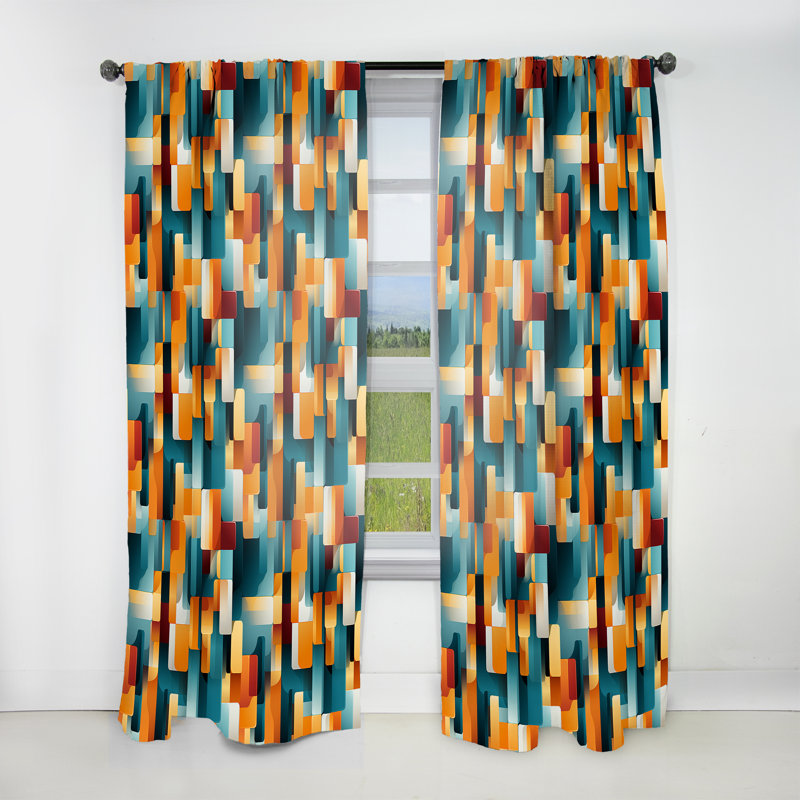 Orange et bleu sarcelle Popart Pop culture Pixels - Rideau obscurcissant rayé rayé - 1 panneaux, L 52 po x L 63 po