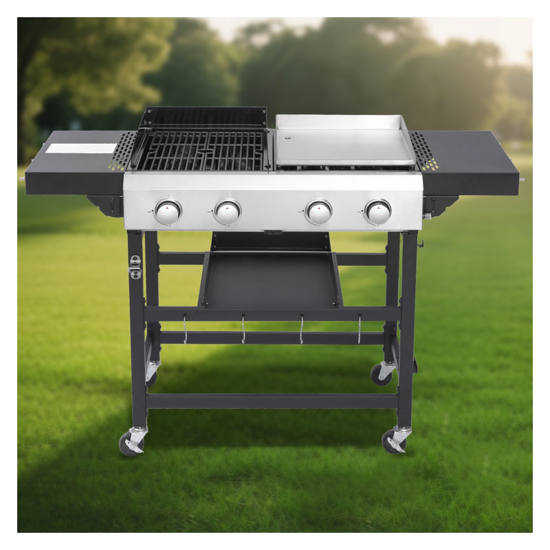Barbecue au gaz à 2 brûleurs avec surface de cuisson Plancha et grilles en fonte