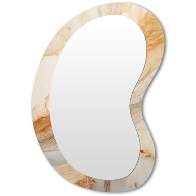 Evalou Gold And White Marble River I - Marble Asymmetrical Decorative Mirror, Modern Unique Shape Wall Mirror, Printed Metal Art