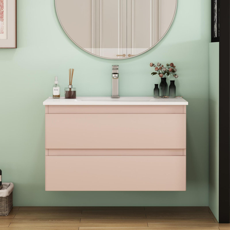 32" Wall-Mounted Luxury Bathroom Vanity, Pink