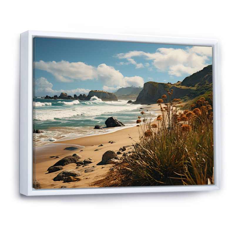 «Allerie Beach Golden Coast I», reproduction sur toile, H 34 po x l 44 po x P 1,5 po, Cadre flottant blanc
