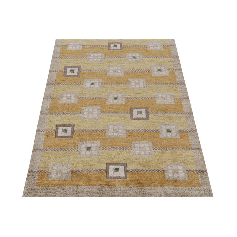 Scandinavian Hand Knotted Wool Geometric Area Rug, Rectangle 14' x 20'